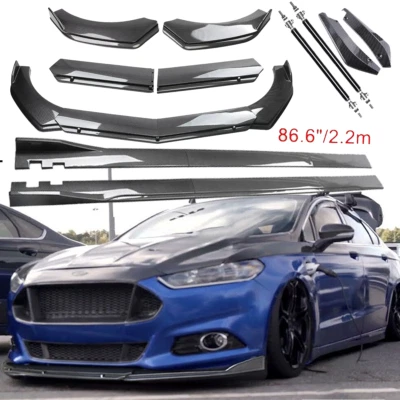 Carbon Fiber Front Bumper Lip Spoiler & Side Skirt For Ford Focus RS SE ST Foto 1 de 4