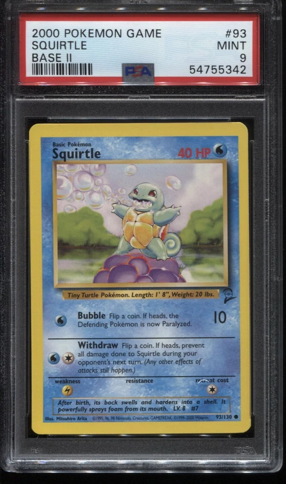 PSA 9 Squirtle 93/130 - 2000 Pokemon WOTC Base Set 2 Unlimited Mint - Image 1 of 1