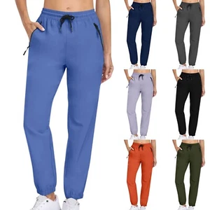 Ladies' Casual Solid Color Elastic Waist Zipper Pocket Fitness Casual Pants - Picture 1 of 33