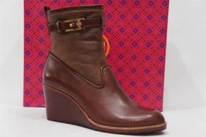 TORY BURCH PRIMROSE WEDGE BOOTIE BOOTS SHOES BROWN ALMOND LEATHER $395 10.5 - Picture 1 of 1