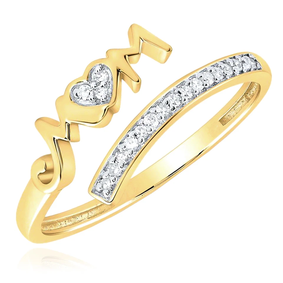 0.08CTW Natural Diamond 10K Yellow Gold Channel Open Bypass "MOM" Cocktail Ring - Image 1 of 2