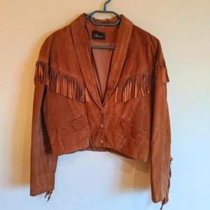 Vintage ETAM tan leather cowboy jacket - UK 10 - tassel retro suede brown boho - Picture 1 of 15