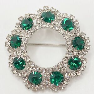 Round Lab Created Green Emerald Diamond Women's Brooch Pin 14K White Gold Finish