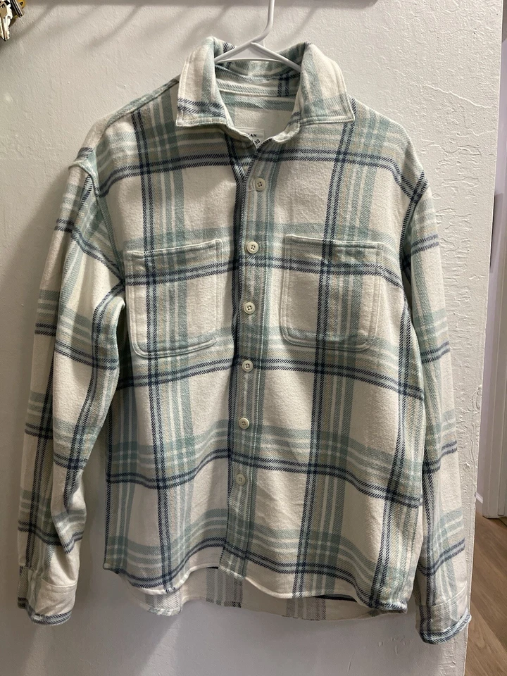 Jaqueta camisa xadrez American Eagle feminina verde branca botão de lã XS - Imagem 1 de 4