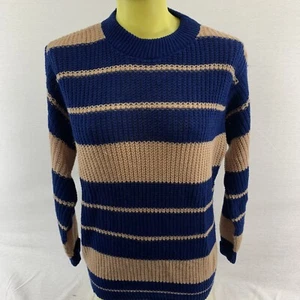 Mens Vintage Sweater Jamaica Bay M Blue Striped Acrylic Crew Neck Pullover USA - Picture 1 of 12