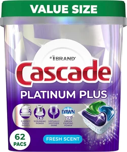 Platinum plus Actionpacs Dishwasher Detergent Pods, Fresh, 62 Count - Picture 1 of 10