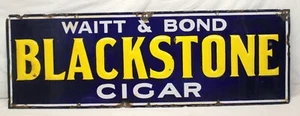 💥Letrero publicitario de cigarro BLACKSTONE Watt & Bond PORCELANA EN RELIEVE 12" X 36" 💥 - Imagen 1 de 7