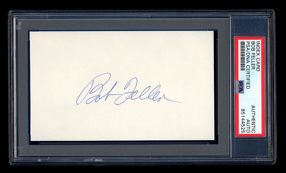 BOB FELLER SIGNED MINT INDEX CARD PSA/DNA AUTOGRAPHED HOF CLEVELAND INDIANS - Image 1 of 1