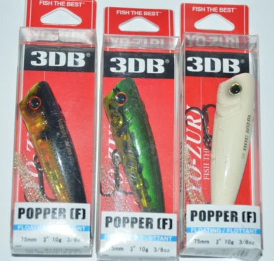 3 lures yo zuri 3db 3d wave motion popper topwater 3" 3/8oz r1101 assortment - Image 1 of 4
