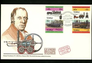 Postal History Tuvalu FDC Scott #235-246 SET OF 6 train railroad 1984 - Picture 1 of 7