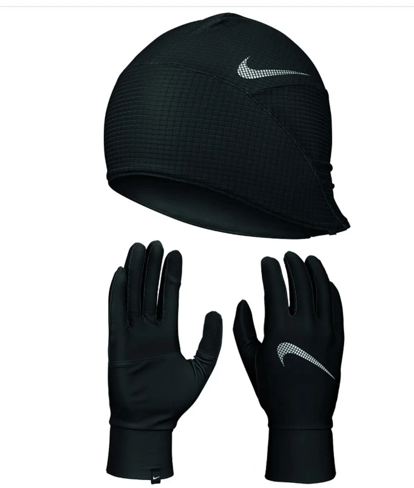 Nike Herren DRI FIT Knitted Tech Gloves Running Lauf Handschuhe + Beanie 9385-15