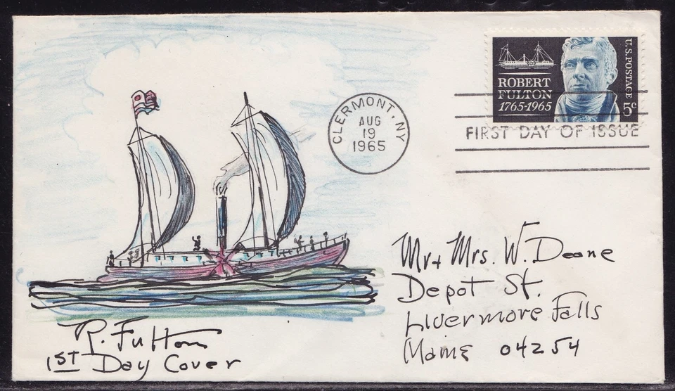 SCOTT 1270 ROBERT FULTON  DOONE HAND PAINTED FIRST DAY COVER FDC ** OFFERS ** - Image 1 of 1