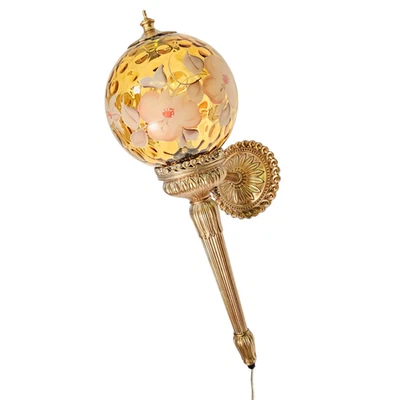 Aplique de pared Morton de colección adornado dorado antorcha lámpara vidrio pintado a mano pantalla globo 22" Foto 1 de 4