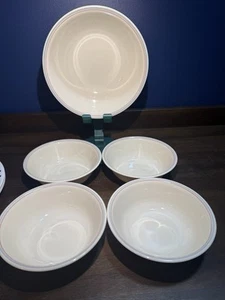 Corelle English Breakfast 4 Cereal & 1 Serving Bowl Blue & Pink Stripes - Picture 1 of 7
