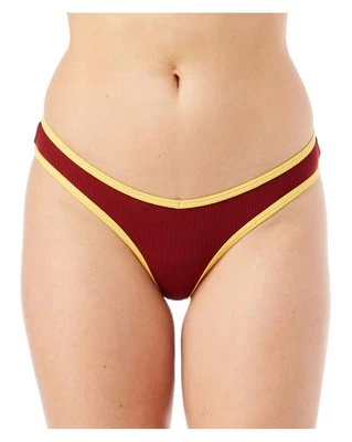 NO BOUNDARIES Juniors XXL (19) Ribbed Cotton Thong Panties • Red / Yellow - Image 1 of 4