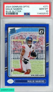2024 Panini Donruss Optic Malik Nabers #271 Blue Glitter Rookie RC PSA 10 - Bild 1 von 3