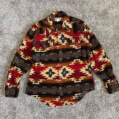 VINTAGE ROCKMOUNT RANCH WEAR ‘Red Brown’ AZTEC FLEECE BUTTON DOWN LONG SLEEVE - Image 1 of 4