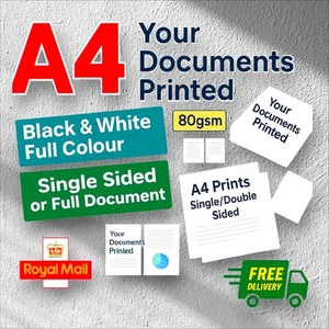 A4 Document Printing Service - COLOUR or BLACK/WHITE - 80GSM - Fast Delivery - Picture 1 of 1