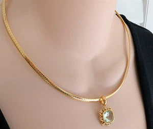 Nolan Miller Peridot Mint Green Enhancer/Pendant w/Gold Omega Chain Necklace 18" - Picture 1 of 4