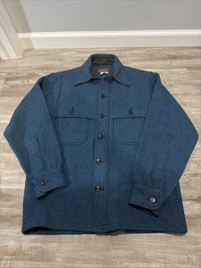 Vintage 80er Eddie Bauer Woll Flanell Hemd Jacke Gr. M Knopfleiste Outdoor blau - Bild 1 von 6