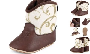 Leather Western Boots Cowboy Bootie Soft Sole Non-Slip Crib Shoes for Baby - Picture 1 of 7