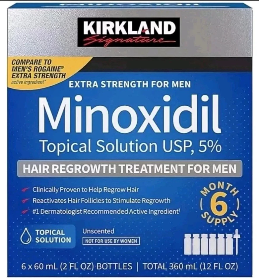 Kirkland Minoxidil 5% Extra Strength Men 6 Month Supply Hair Regrowth Solution - Image 1 of 3