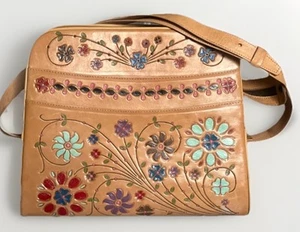 Vtg Hand Tooled Beautiful Leather Hand Bag Medium Boho Southwest Purse Artisan - Picture 1 of 19