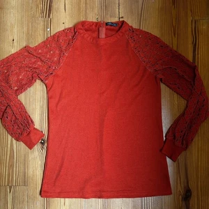 T-shirt maglia waffle manica lunga pizzo arancione Miholl TAGLIA S - Foto 1 di 3