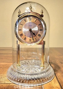 Clock, Linden Quartz MANTLE Crystal - Glass Dome Vintage - Picture 1 of 8