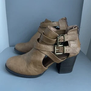 Soda Scribe-S Damen-Stiefeletten Kunstleder ausgeschnittene Schnalle klobiger Absatz Größe 10 - Bild 1 von 14