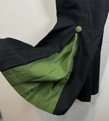 Pantalones de Colección Caseros Verde Plisado Negro Campana Parte Inferior Algodón 24” Cintura Talla XS/S Foto 1 de 4