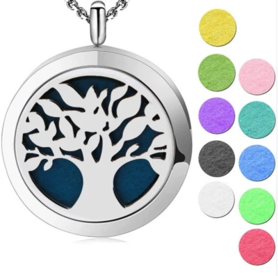 Pingente medalhão Tree of Life aromaterapia difusor de óleo essencial colar presente Se - Imagem 1 de 4
