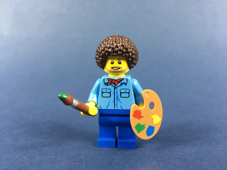 LEGO® Bob Ross Maler Künstler + Pinsel Palette Farbe MOC TV City Figur