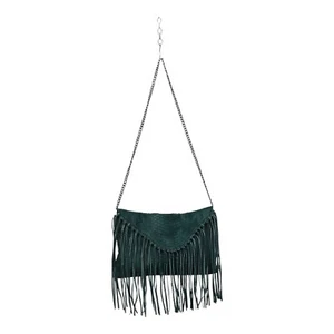 Bolso de hombro con flecos de cuero de serpiente verde alas correa de cadena - Imagen 1 de 9
