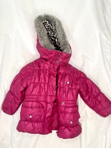 Girl's London Fog Hooded Plush Leopard Animal Faux Fur Lined Jacket Coat Pink. - Picture 1 of 3