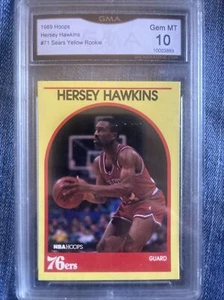 1989 Hoops Hersey Hawkins #71 Sears Yellow Rookie card graded 10 - Picture 1 of 2