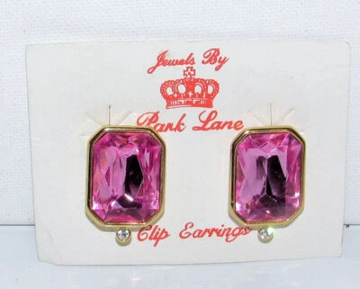 Винтажные граненые розовые прямоугольные серьги-клипсы Park Lane огромные новые из старых запасов - Изображение 1 из 4