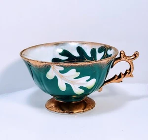 Norcrest Opalisierend Podest TEETASSE Fuß Handbemalt Eichenlaub Gold Antik - Bild 1 von 9