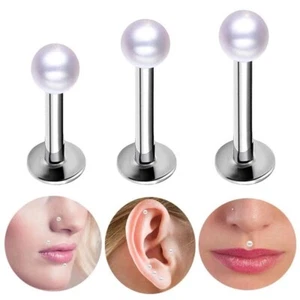 Piercing Pearl Tragus Helix Bar Nose Stud Cartilage Ear Earring Labret Bar End - Picture 1 of 8
