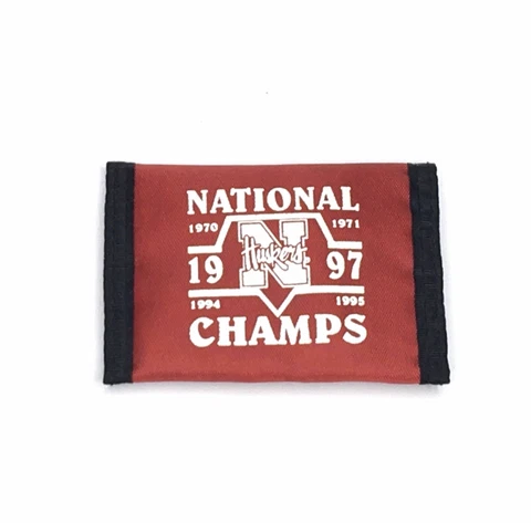 VTG Nebraska 1997 National Champs Football Red TriFold Hook & Loop Fabric Wallet Cover