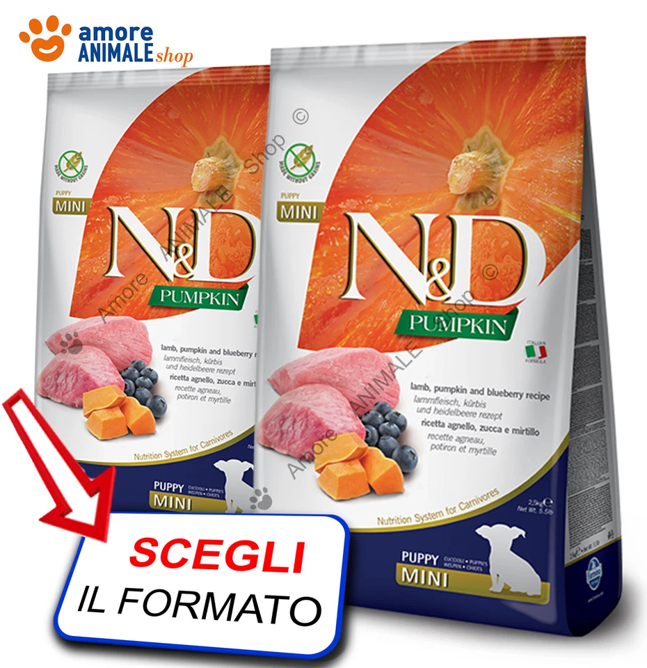 Farmina Dog N&D Pumpkin Puppy Mini → Agnello e Mirtillo - 800 gr / 2,5 / 7 kg - Imagen 1 de 1