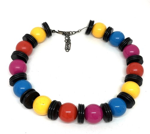 SAINT LAURENT (YSL) Collana Perline Multicolore Vintage anni '80 YSL Grande Firmata