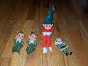 LOTTO 4 PEZZI Elfi abbraccia ginocchiere natalizie vintage anni 60 Elfi Pixie Giappone ornamenti - Foto 1 di 8