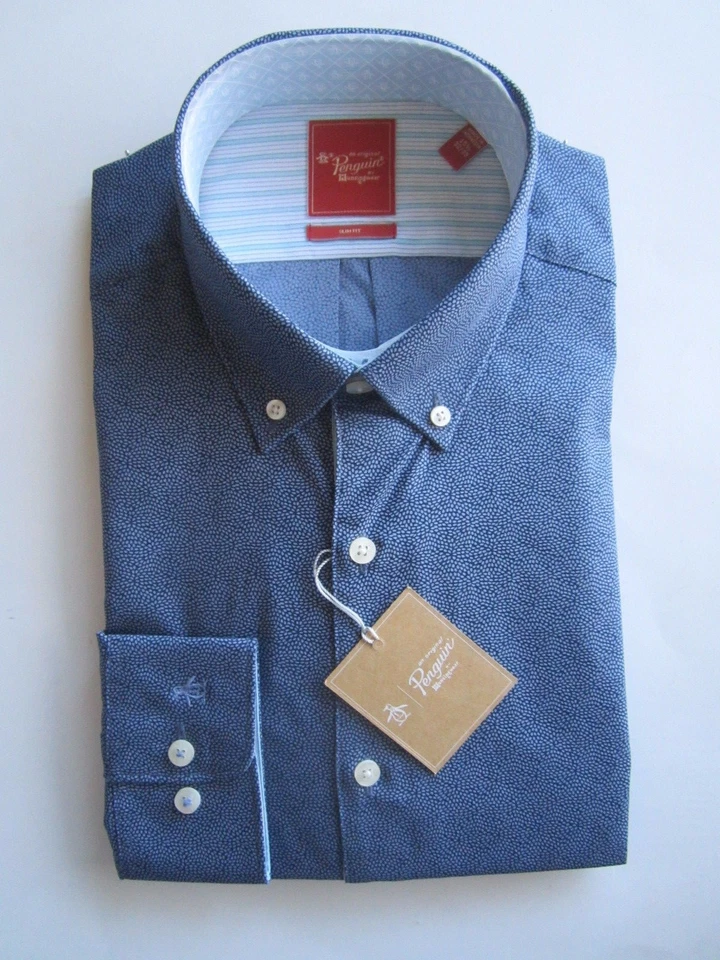 NEW PENGUIN MUNSINGWEAR slate blue MEN DRESS SHIRT 15.5 LS 32/33 slim fit - Image 1 of 4