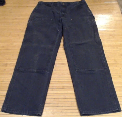 Pantalones de mezclilla Carhartt B138 negros doble rodilla trabajo leñador 38x32 medidas 36x31 Foto 1 de 4
