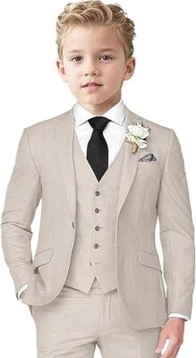 Льняной костюм для мальчиков из 3 предметов приталенные костюмы для детей официальные смокинги костюмы для лета - Изображение 1 из 4