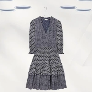 Ex Fat Face Women's Long Sleeve Geo Print Tiered Dress in Navy (RRP £52) - Picture 1 of 5