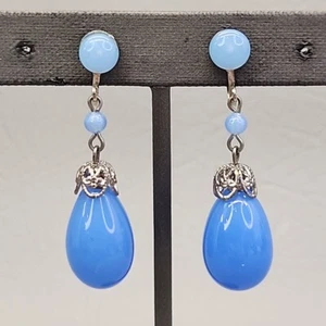 Pendientes vintage de cuentas de vidrio con tornillos y lágrima azul colgantes 1,75" - Imagen 1 de 9