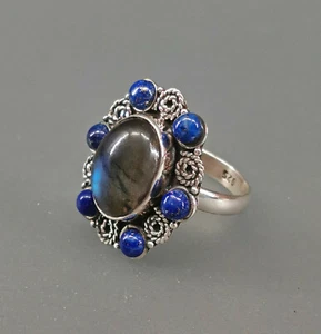 9916163-d 925er Silber Ring Lapislazuli-Ring mit Labradorit Gr.55,5 - Picture 1 of 4