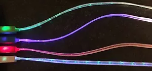 FLAT FLOWING LED LIGHT-UP Data Cable charger FOR iPhone X 8 7 6 5 plus micro usb - Picture 1 of 11